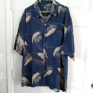 AUREUS SILK - Blue Short Sleeve Button Up Hawiian Shirt Men's XXL Silk & Cotton